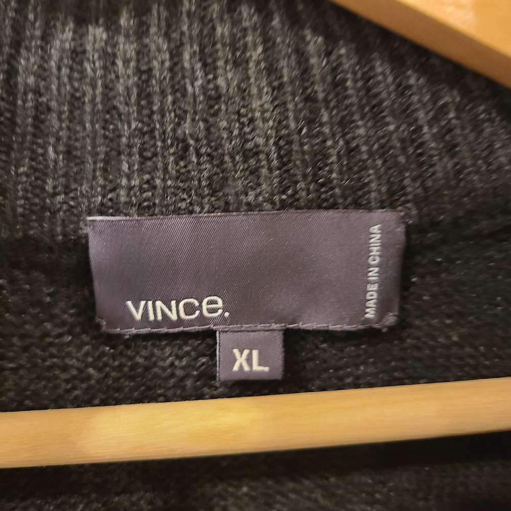 Vince Black and Grey‎ Stripe Wool Cashmere Blend Quarter Zip Up Sweater Mens XL - Picture 5 of 8